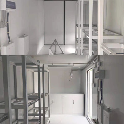 Maximale Bruttogewicht von 4600 KGS Vorgefertigte Stahlschränke Regal und Hanger Rack 20ft Modifizierte Schiffskontainer Werkstatt