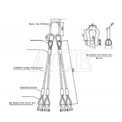 Aufhebenseil Typ Flachseil DNV 2.7-1 Standard Edelstahlkabel Drahtseil Schlinge 4 oder 5 Beine für Offshore Container Orange