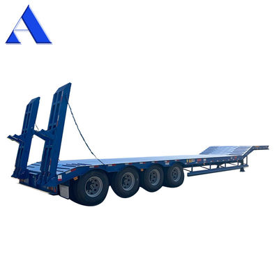 12489 x 2480 x 1530mm 2/3 Achsen Kohlenstoffstahl Ausdehnungsschienen Lowboy Flatbed Semi-Truck Anhänger für maximale Nutzlast 20-100 Tonnen