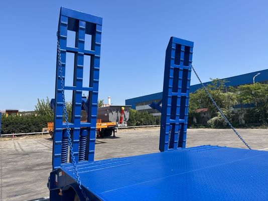 12489 x 2480 x 1530mm 2/3 Achsen Kohlenstoffstahl Ausdehnungsschienen Lowboy Flatbed Semi-Truck Anhänger für maximale Nutzlast 20-100 Tonnen