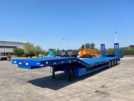 12489 x 2480 x 1530mm 2/3 Achsen Kohlenstoffstahl Ausdehnungsschienen Lowboy Flatbed Semi-Truck Anhänger für maximale Nutzlast 20-100 Tonnen