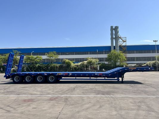 12489 x 2480 x 1530mm 2/3 Achsen Kohlenstoffstahl Ausdehnungsschienen Lowboy Flatbed Semi-Truck Anhänger für maximale Nutzlast 20-100 Tonnen