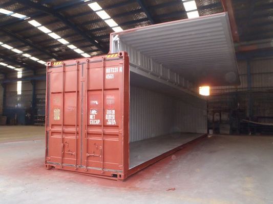 40 Fuß Flügel Fliegende offene Seiten Tür Versandcontainer mit elektrischen Hydraulikzylinder CSC-Platte und 76,4 CBM Kapazität