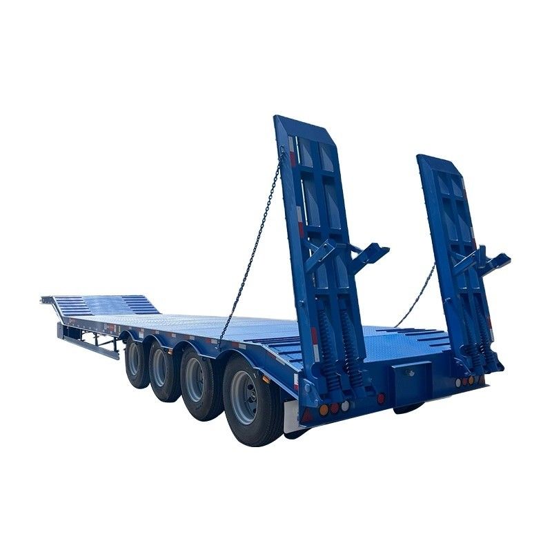 12489 x 2480 x 1530mm 2/3 Achsen Kohlenstoffstahl Ausdehnungsschienen Lowboy Flatbed Semi-Truck Anhänger für maximale Nutzlast 20-100 Tonnen